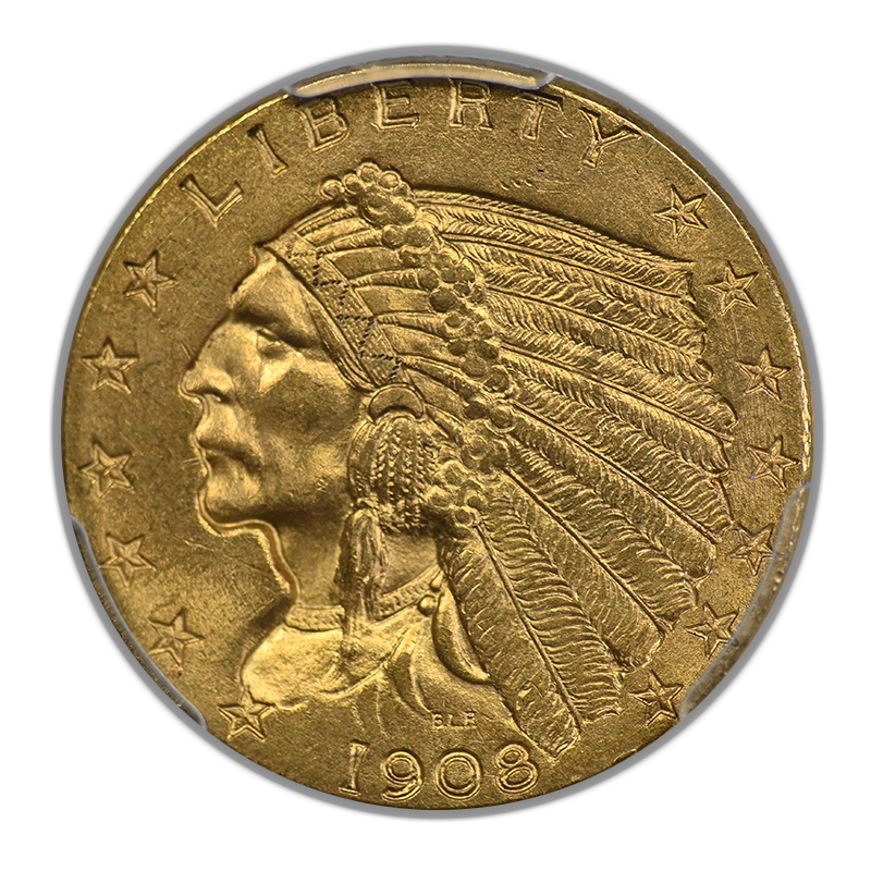1908 Indian Head Gold Quarter Eagle $2.50 PCGS MS63 CAC