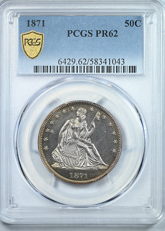 1871 Proof Liberty Seated Half Dollar 50C PCGS PR62