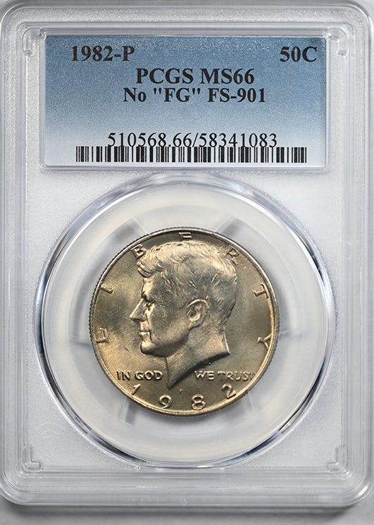 1982-P Kennedy Half Dollar 50C PCGS MS66 No "FG" FS-901