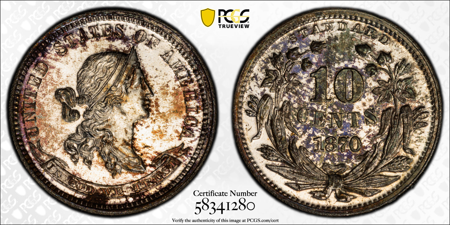 1870 Proof Pattern 10C Cent PCGS PR63 J-844 - TONED!