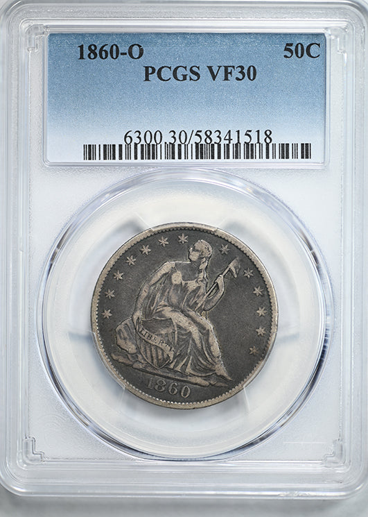 1860-O Liberty Seated Half Dollar 50C PCGS VF30