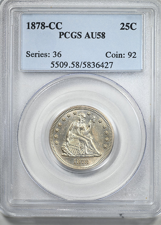 1878-CC Liberty Seated Quarter 25C PCGS AU58