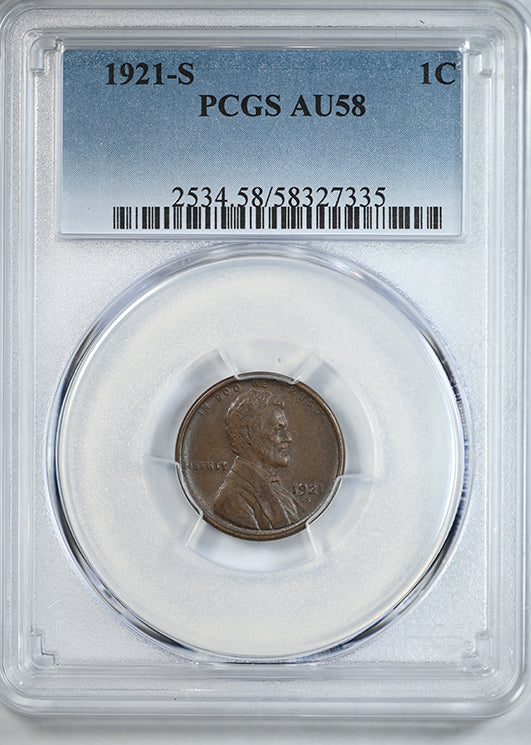 1921-S Lincoln Wheat Cent 1C PCGS AU58