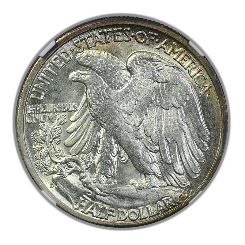 1945-D Walking Liberty Half Dollar 50C NGC MS65 - TONED! Reverse