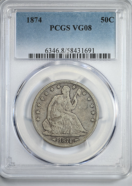 1874 Liberty Seated Half Dollar 50C PCGS VG08