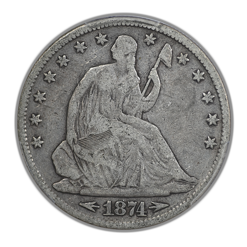 1874 Liberty Seated Half Dollar 50C PCGS VG08