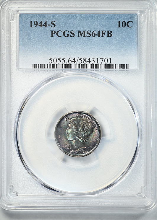 1944-S Mercury Dime 10C PCGS MS64FB - Full Bands - TONED!