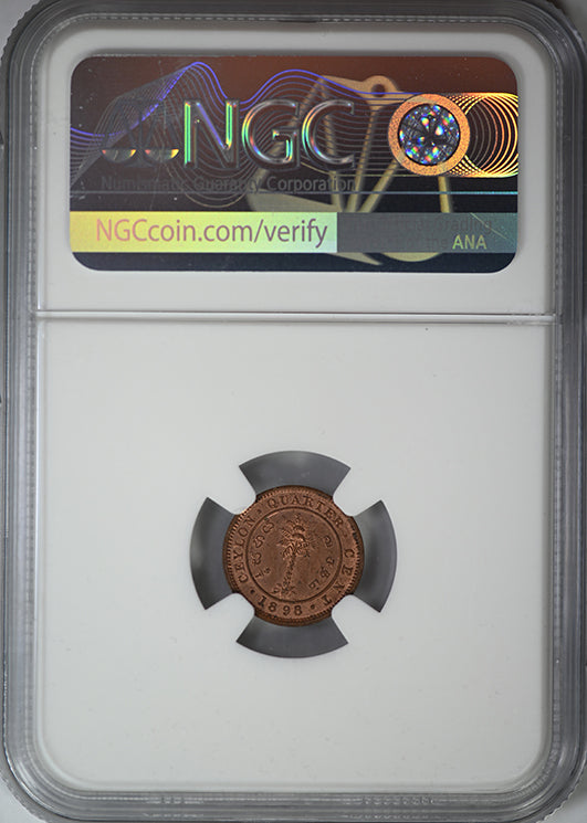 1898 Ceylon 1/4C Quarter Cent NGC MS64BN