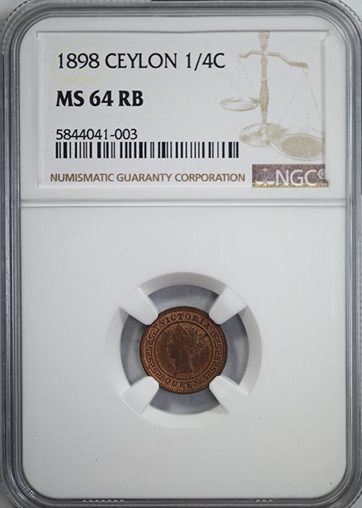 1898 Ceylon 1/4C Quarter Cent NGC MS64RB