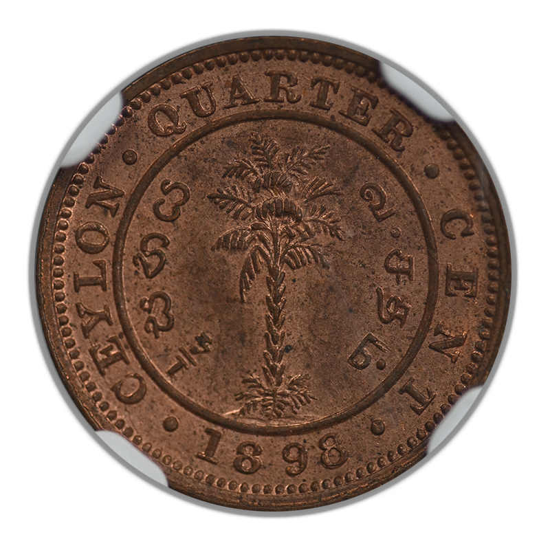 1898 Ceylon 1/4C Quarter Cent NGC MS64RB