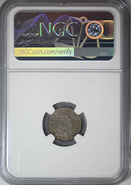 1894 Ceylon 10C Cents NGC AU58