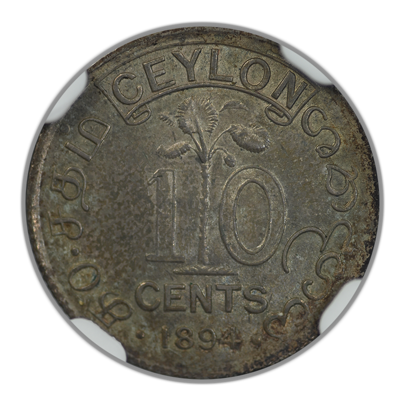 1894 Ceylon 10C Cents NGC AU58