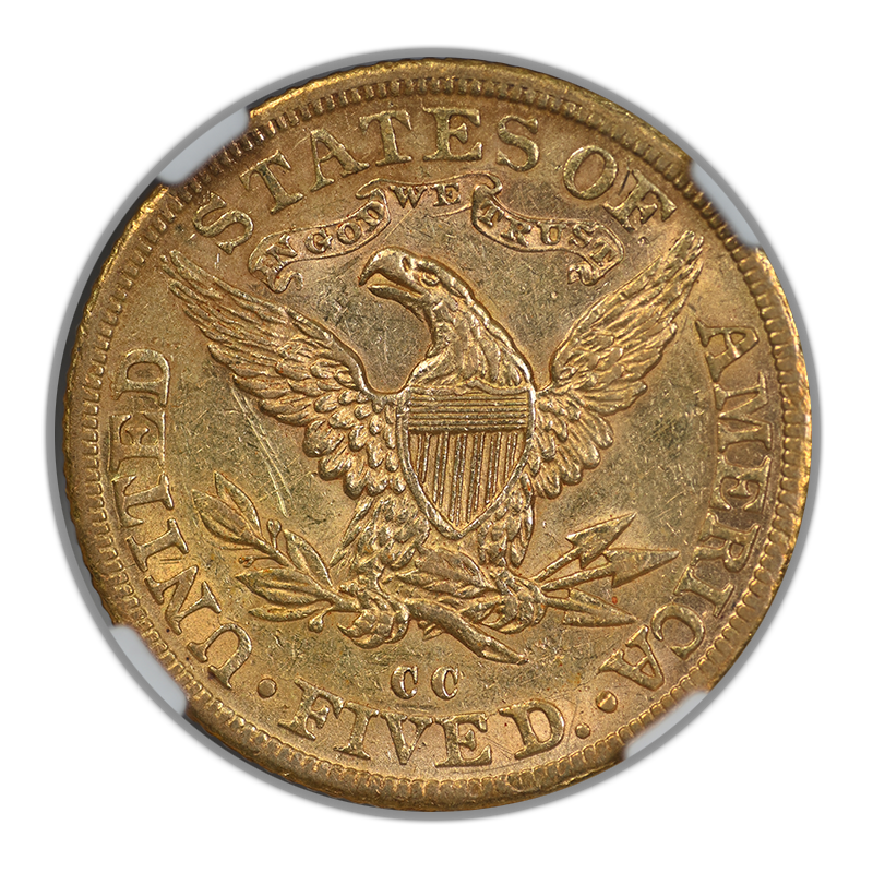 1892-CC Liberty Head Gold Half Eagle $5 NGC AU58 Reverse