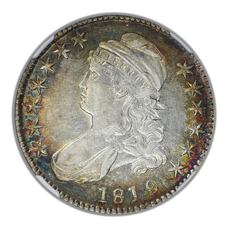 1819/8 Capped Bust Half Dollar 50C NGC AU55 Large 9 O-102 - TONED!