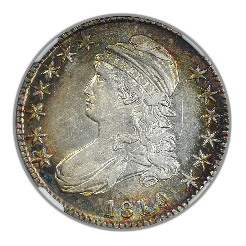 1819/8 Capped Bust Half Dollar 50C NGC AU55 Large 9 O-102 - TONED!
