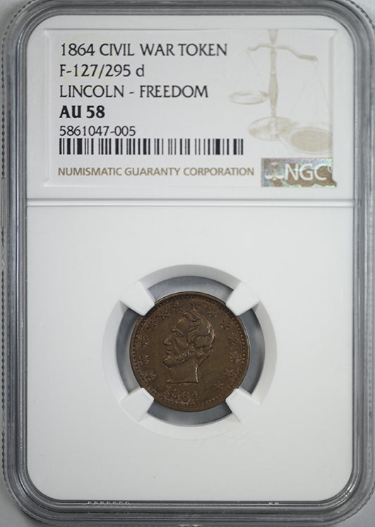 1864 Civil War Token F-127/295 d Lincoln / Freedom NGC AU58