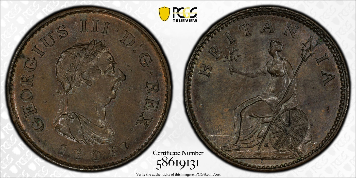 1806 Great Britain 1/4D Farthing Penny PCGS MS63BN S-3782