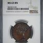 1858/7 Great Britain 1/2P Penny NGC MS63BN