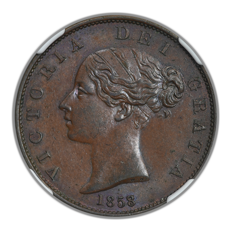 1858/7 Great Britain 1/2P Half Penny NGC MS63BN
