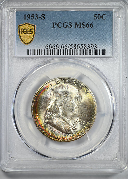 1953-S Franklin Half Dollar 50C PCGS MS66 - TONED!