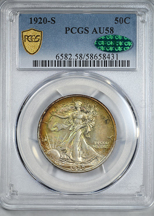 1920-S Walking Liberty Half Dollar 50C PCGS AU58 CAC - TONED!
