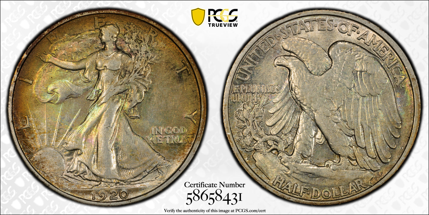 1920-S Walking Liberty Half Dollar 50C PCGS AU58 CAC - TONED!