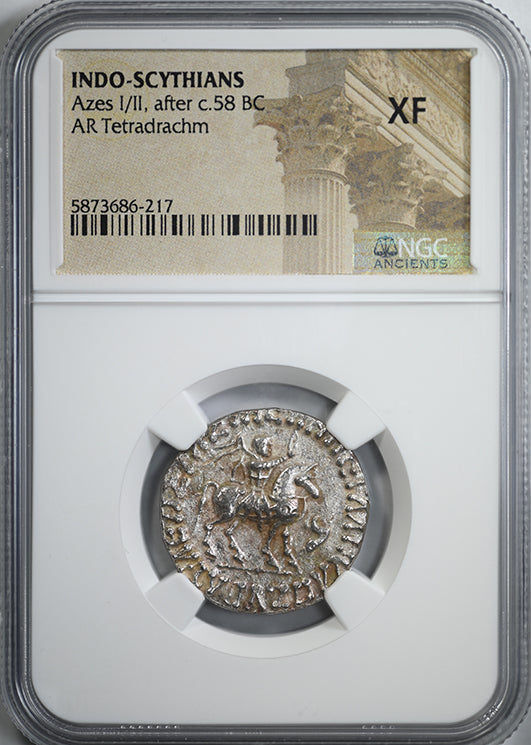 After c.58 BC Indo-Scythians Azes I/II AR Tetradrachm NGC Ancients XF