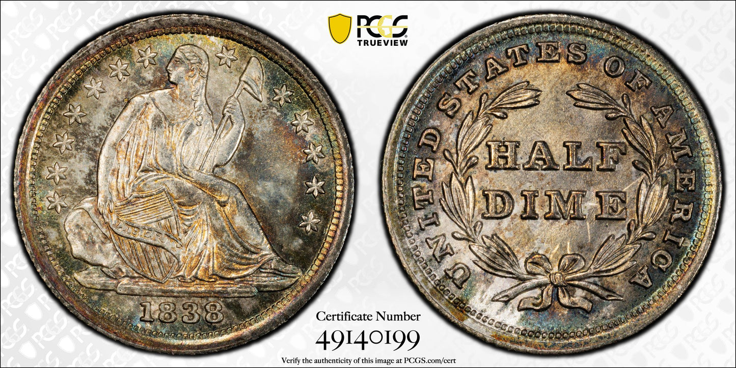 1838 Liberty Seated Half Dime H10C PCGS MS67+ Large Stars