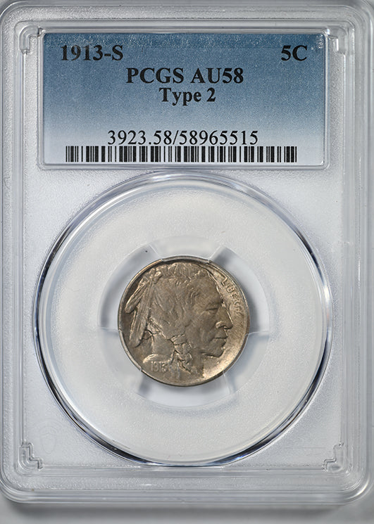 1913-S Type 2 Buffalo Nickel 5C PCGS AU58