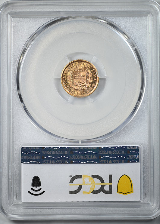 1967-BBR Peru Gold 1/5 Libra PCGS MS66