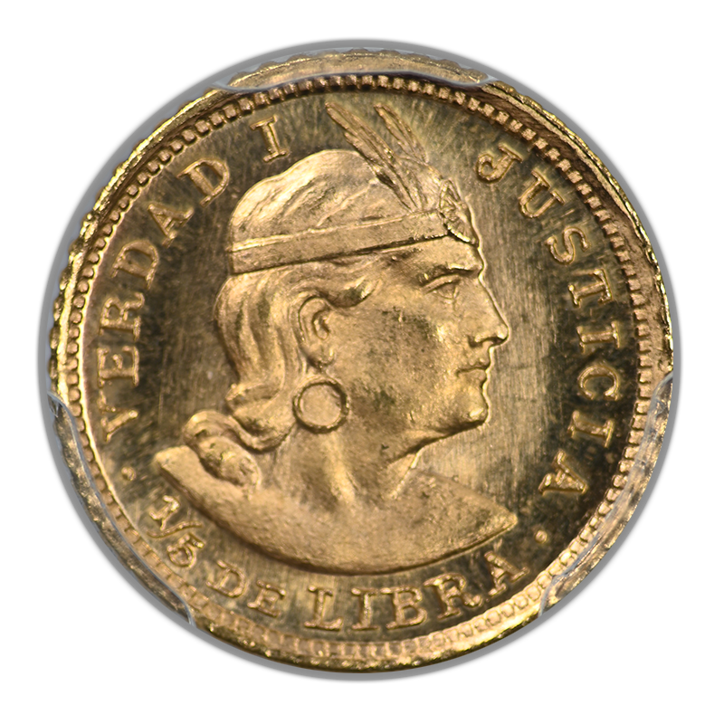 1968-BBR Peru Gold 1/5 Libra PCGS MS66