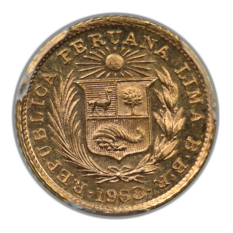 1968-BBR Peru Gold 1/5 Libra PCGS MS66