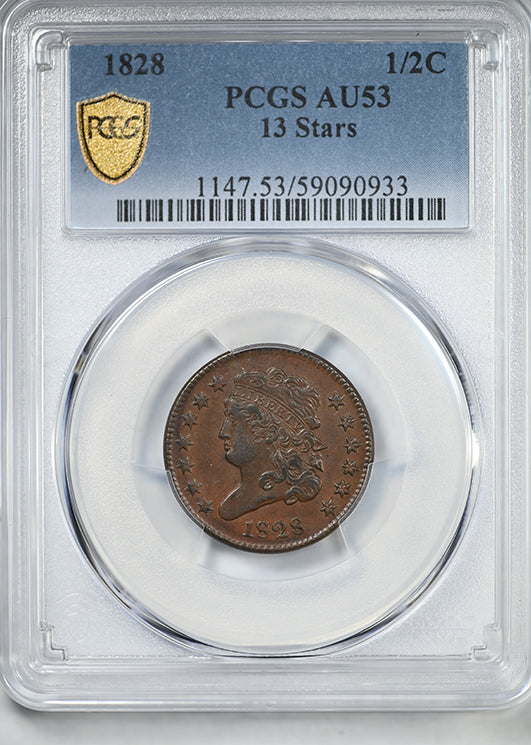 1828 Classic Head Half Cent 1/2C PCGS AU53 - 13 Stars