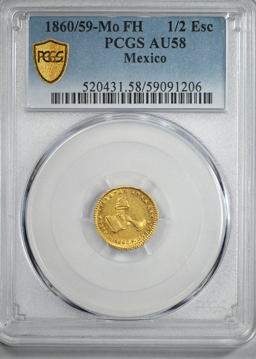 1860/59-Mo FH Mexico Gold 1/2E Escudo PCGS AU58