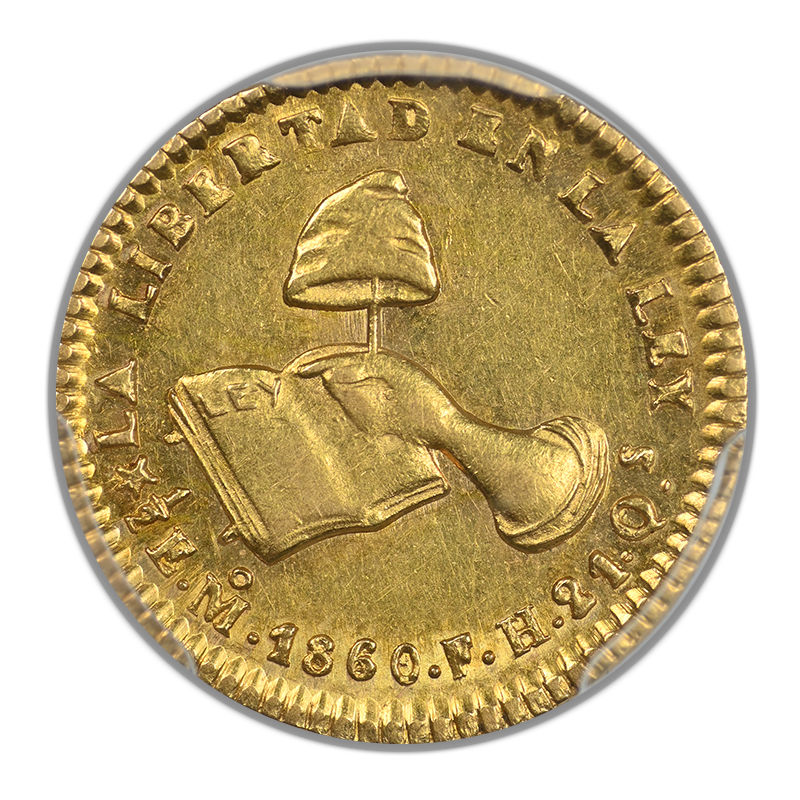 1860/59-Mo FH Mexico Gold 1/2E Escudo PCGS AU58