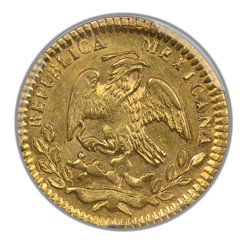 1860/59-Mo FH Mexico Gold 1/2E Escudo PCGS AU58