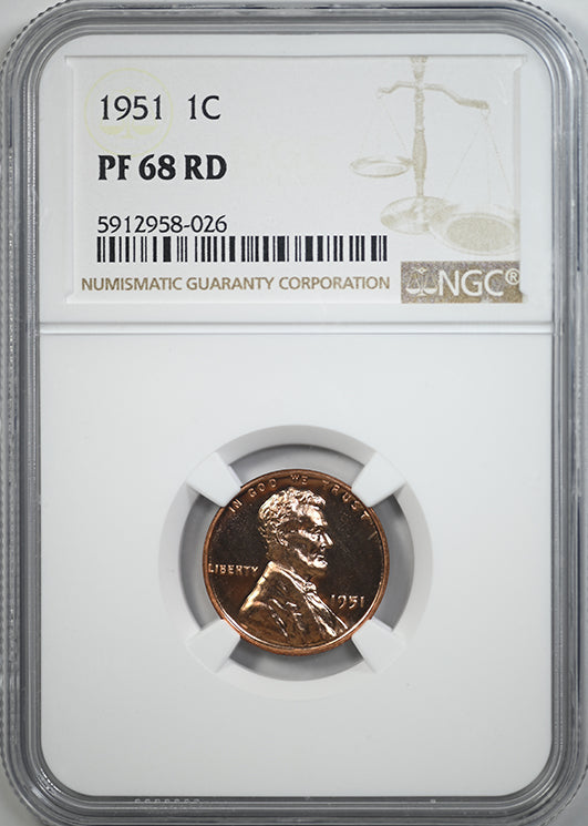 1951 Proof Lincoln Wheat Cent 1C NGC PF68RD