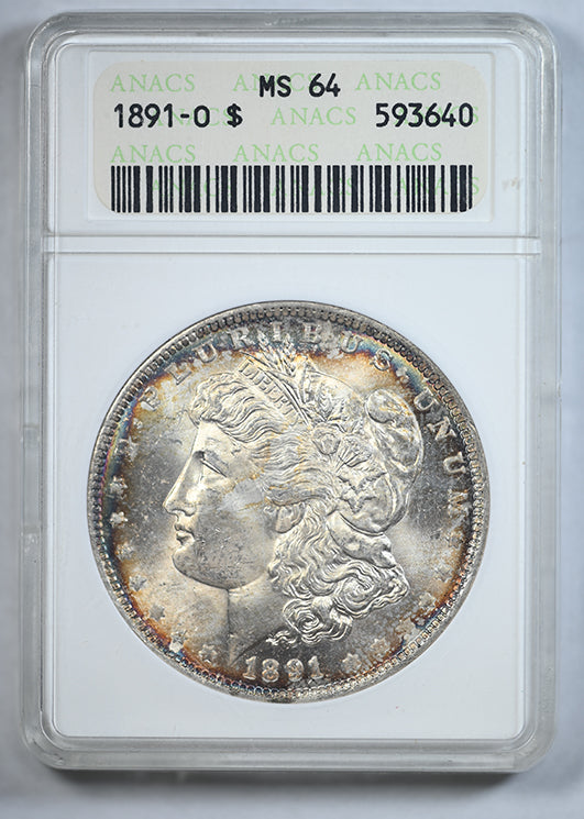 1891-O Morgan Dollar $1 ANACS Soapbox MS64 - TONED!