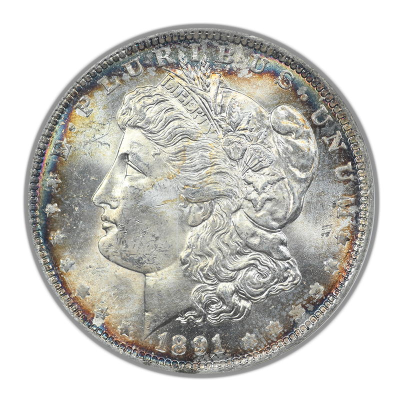 1891-O Morgan Dollar $1 ANACS Soapbox MS64 - TONED!