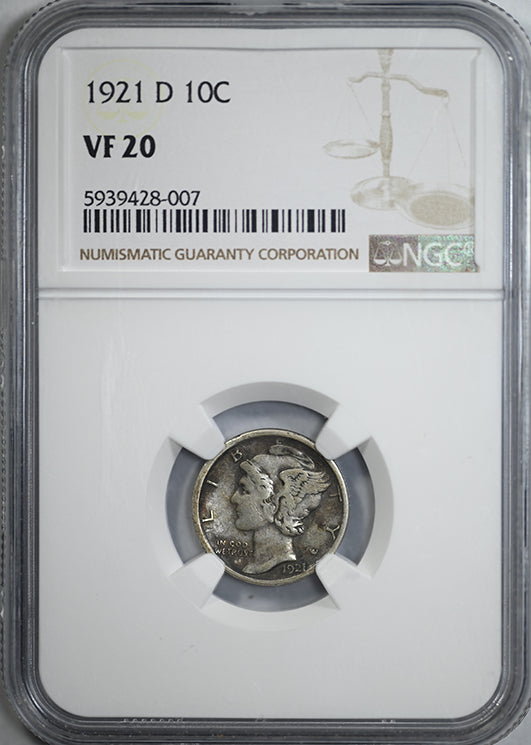1921-D Mercury Dime 10C NGC VF20
