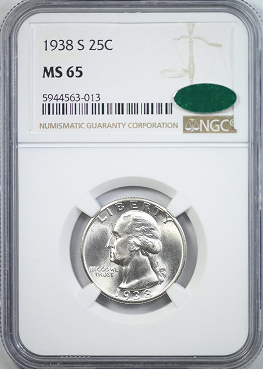 1938-S Washington Quarter 25C NGC MS65 CAC