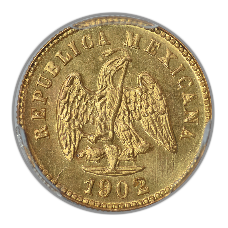 1902-Mo M Mexico Gold G1P Peso PCGS MS65 KM-410.5 Large Date Au