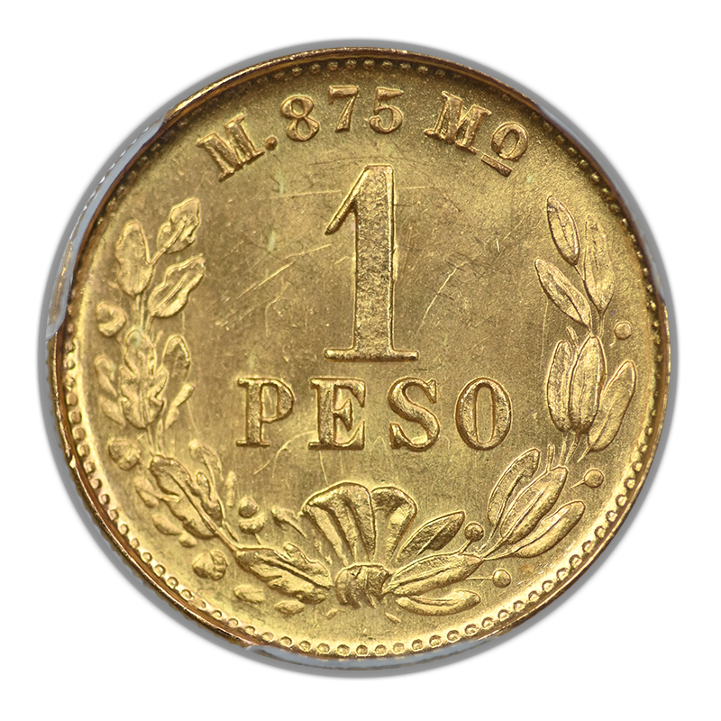 1902-Mo M Mexico Gold G1P Peso PCGS MS65 KM-410.5 Large Date Au