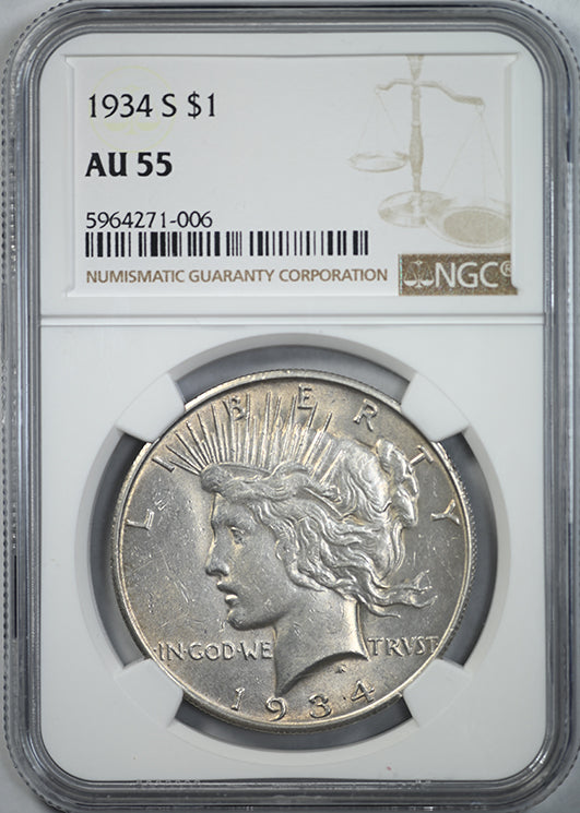 1934-S Peace Dollar $1 NGC AU55
