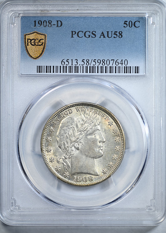1908-D Barber Half Dollar 50C PCGS AU58