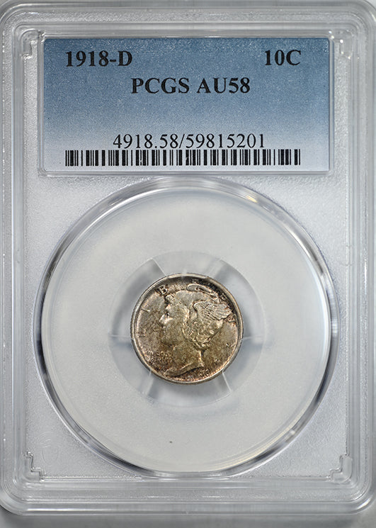 1918-D Mercury Dime 10C PCGS AU58