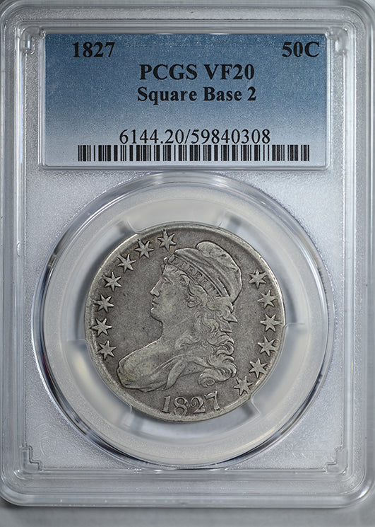 1827 Capped Bust Half Dollar 50C PCGS VF20 - Square Base 2