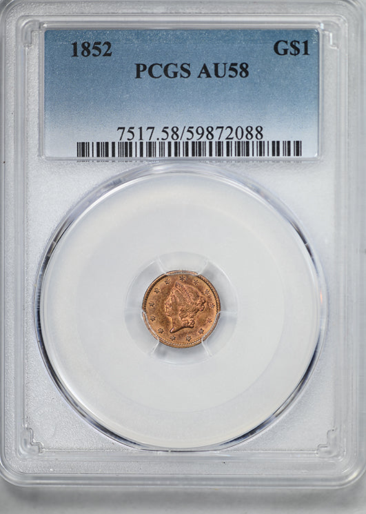 1852 Type 1 Liberty Head Gold Dollar G$1 PCGS AU58 - TONED!