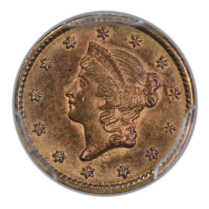 1852 Type 1 Liberty Head Gold Dollar G$1 PCGS AU58 - TONED!