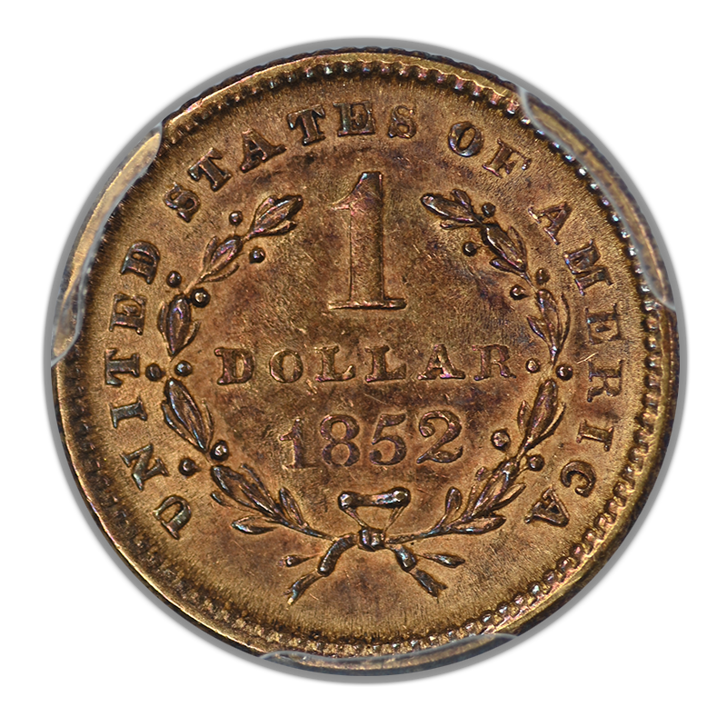1852 Type 1 Liberty Head Gold Dollar G$1 PCGS AU58 - TONED!